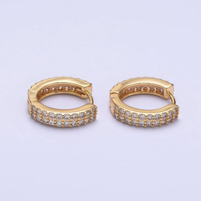 16K Gold Filled Double Sided Micro Paved CZ 16.5mm Huggie Hoop Earrings in Gold &amp; Silver | AB953 AB1546