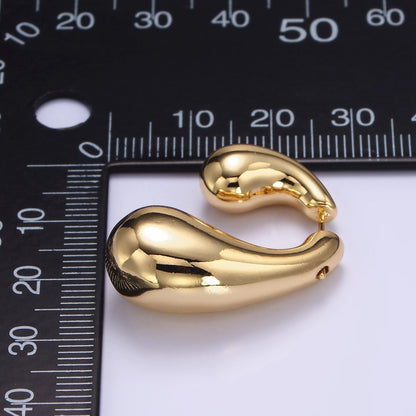 16K Gold Filled Heavy Double Teardrop Minimalist Hoop Earrings | P-056