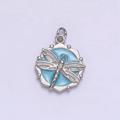 16K Gold Filled Dragonfly Insect White, Pink, Blue Sparkly Enamel Hexagonal Charm | AC1555 - AC1560