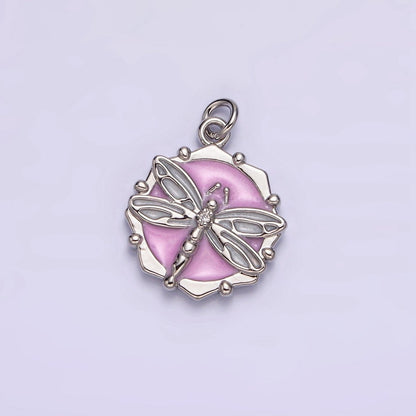 16K Gold Filled Dragonfly Insect White, Pink, Blue Sparkly Enamel Hexagonal Charm | AC1555 - AC1560