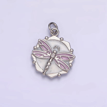 16K Gold Filled Dragonfly Insect White, Pink, Blue Sparkly Enamel Hexagonal Charm | AC1555 - AC1560