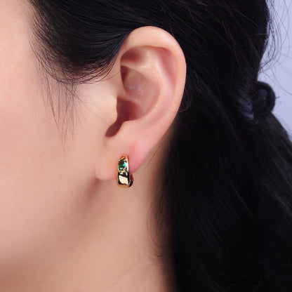 16K Gold Filled Emerald Green Oval CZ Dome 13mm Huggie Earrings in Silver &amp; Gold | AB1501 AD1016