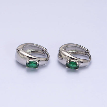 16K Gold Filled Emerald Green Oval CZ Dome 13mm Huggie Earrings in Silver &amp; Gold | AB1501 AD1016