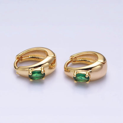 16K Gold Filled Emerald Green Oval CZ Dome 13mm Huggie Earrings in Silver &amp; Gold | AB1501 AD1016
