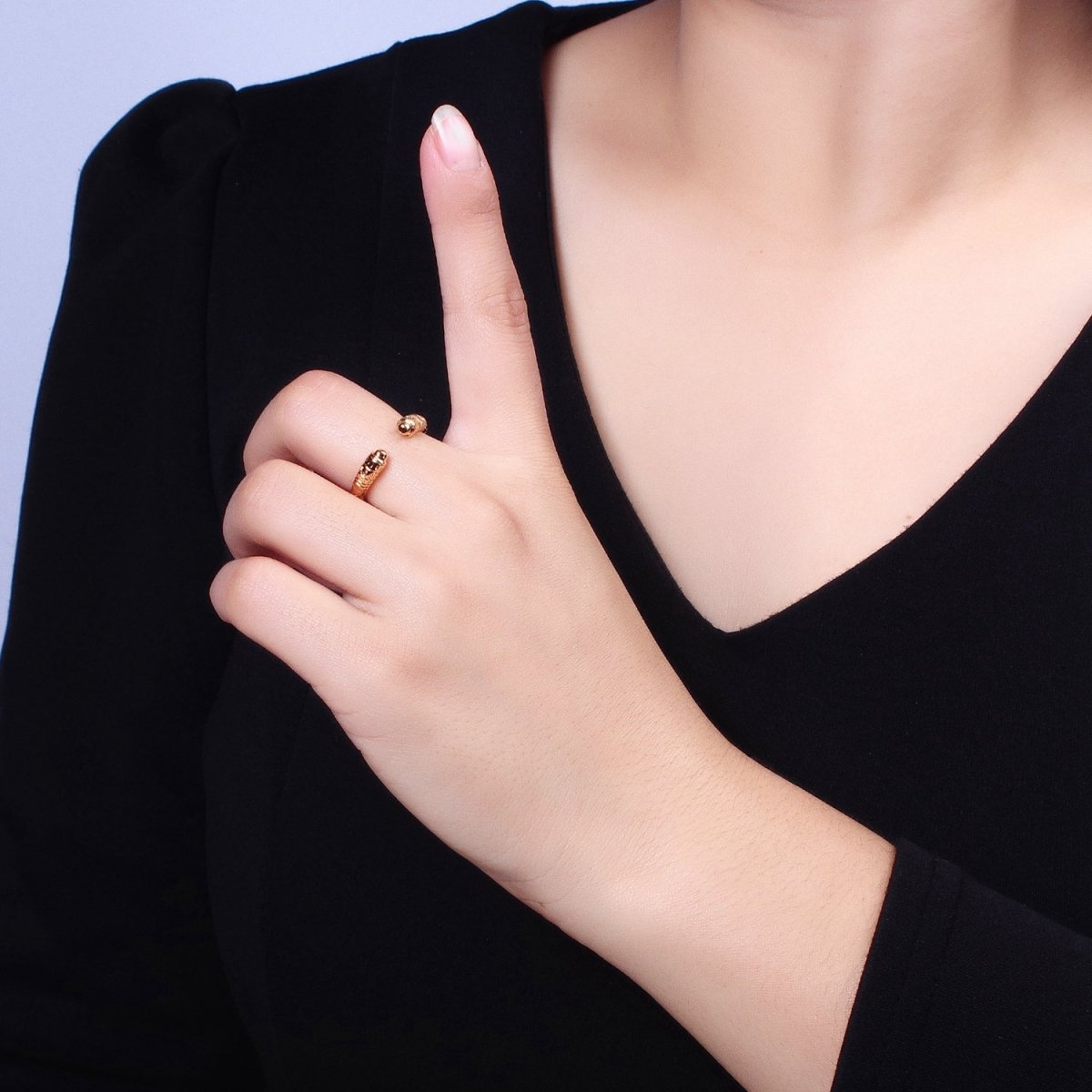 16K Gold Filled Engraved S Crescent Moon Open Adjustable Ring  in Gold &amp; Silver | O-1926 O-1927
