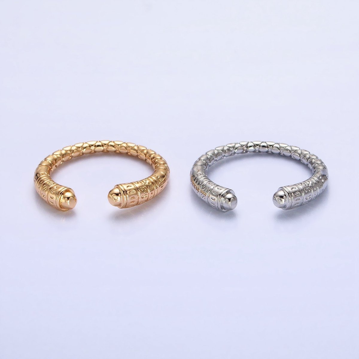16K Gold Filled Engraved S Crescent Moon Open Adjustable Ring  in Gold &amp; Silver | O-1926 O-1927