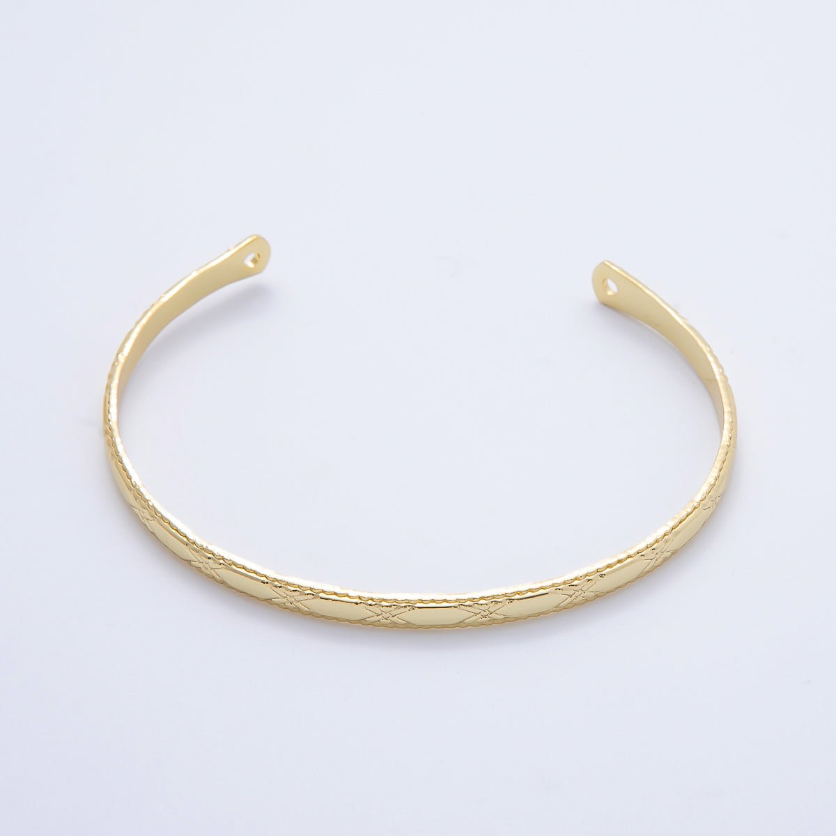 16K Gold Filled 4mm Line-Textured Croissant Ribbed Half Cuff Bracelet Finding for Bangle Supply | WA-04411