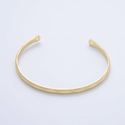 16K Gold Filled 4mm Line-Textured Croissant Ribbed Half Cuff Bracelet Finding for Bangle Supply | WA-04411