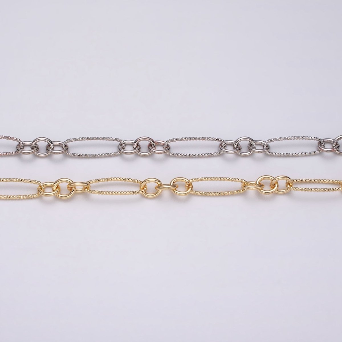 16K Gold Filled Figaro Long and Short Fancy Unfinished Chain by Yard in Gold &amp; Silver | ROLL-1215 ROLL-1216 Clearance Pricing