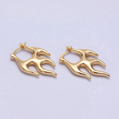 16K Gold Filled Flaming Fire Abstract Band French Lock Latch Earrings in Gold &amp; Silver | AE576 AE533