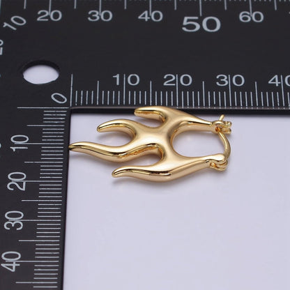 16K Gold Filled Flaming Fire Abstract Band French Lock Latch Earrings in Gold &amp; Silver | AE576 AE533