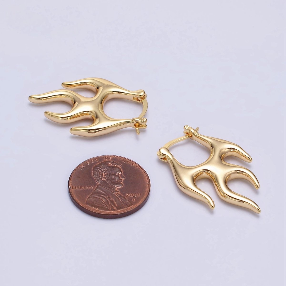 16K Gold Filled Flaming Fire Abstract Band French Lock Latch Earrings in Gold &amp; Silver | AE576 AE533