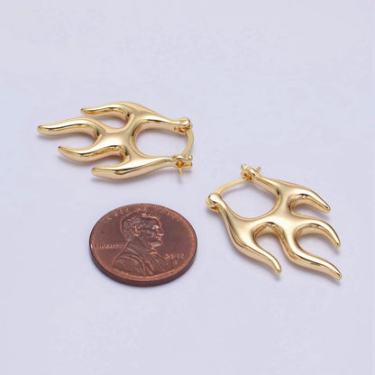 16K Gold Filled Flaming Fire Abstract Band French Lock Latch Earrings in Gold &amp; Silver | AE576 AE533