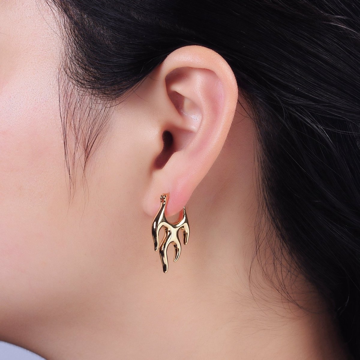 16K Gold Filled Flaming Fire Abstract Band French Lock Latch Earrings in Gold &amp; Silver | AE576 AE533