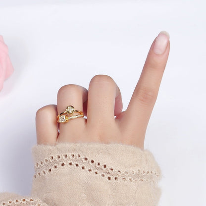 16K Gold Filled Flower Clover Quatrefoil Bead Double Band Micro Paved CZ Ring in Gold &amp; Silver | O-1615 O-1616
