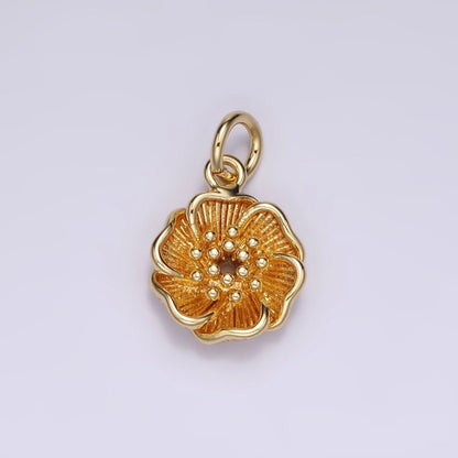 16K Gold Filled Flower Dotted Line-Textured Petal Minimalist Charm | AC893