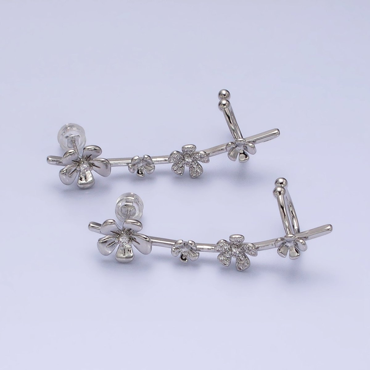 16K Gold-Filled Flower Ear Climber Earrings Stud Earring Floral Daisy | AD1478 AD1479