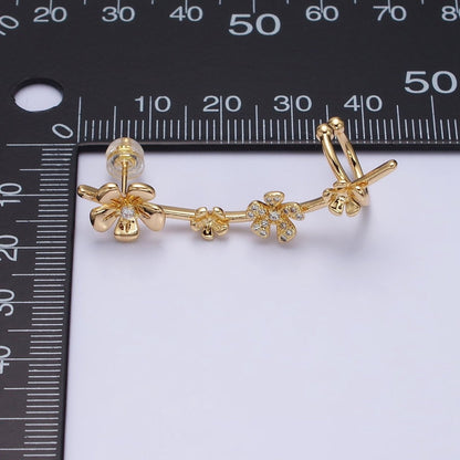 16K Gold-Filled Flower Ear Climber Earrings Stud Earring Floral Daisy | AD1478 AD1479
