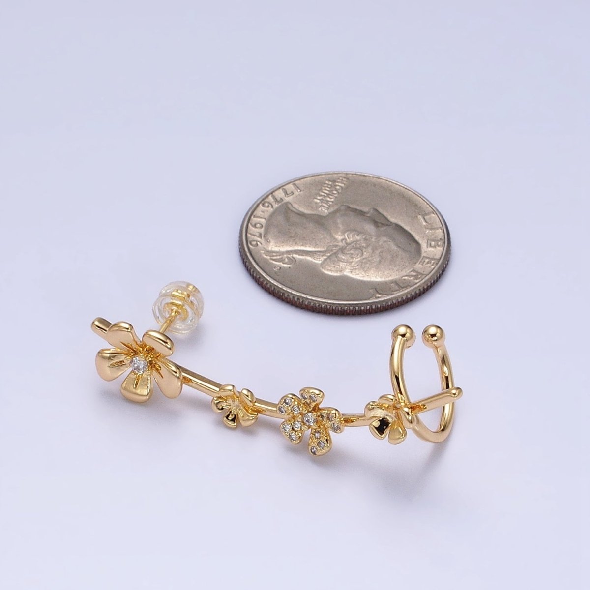 16K Gold-Filled Flower Ear Climber Earrings Stud Earring Floral Daisy | AD1478 AD1479