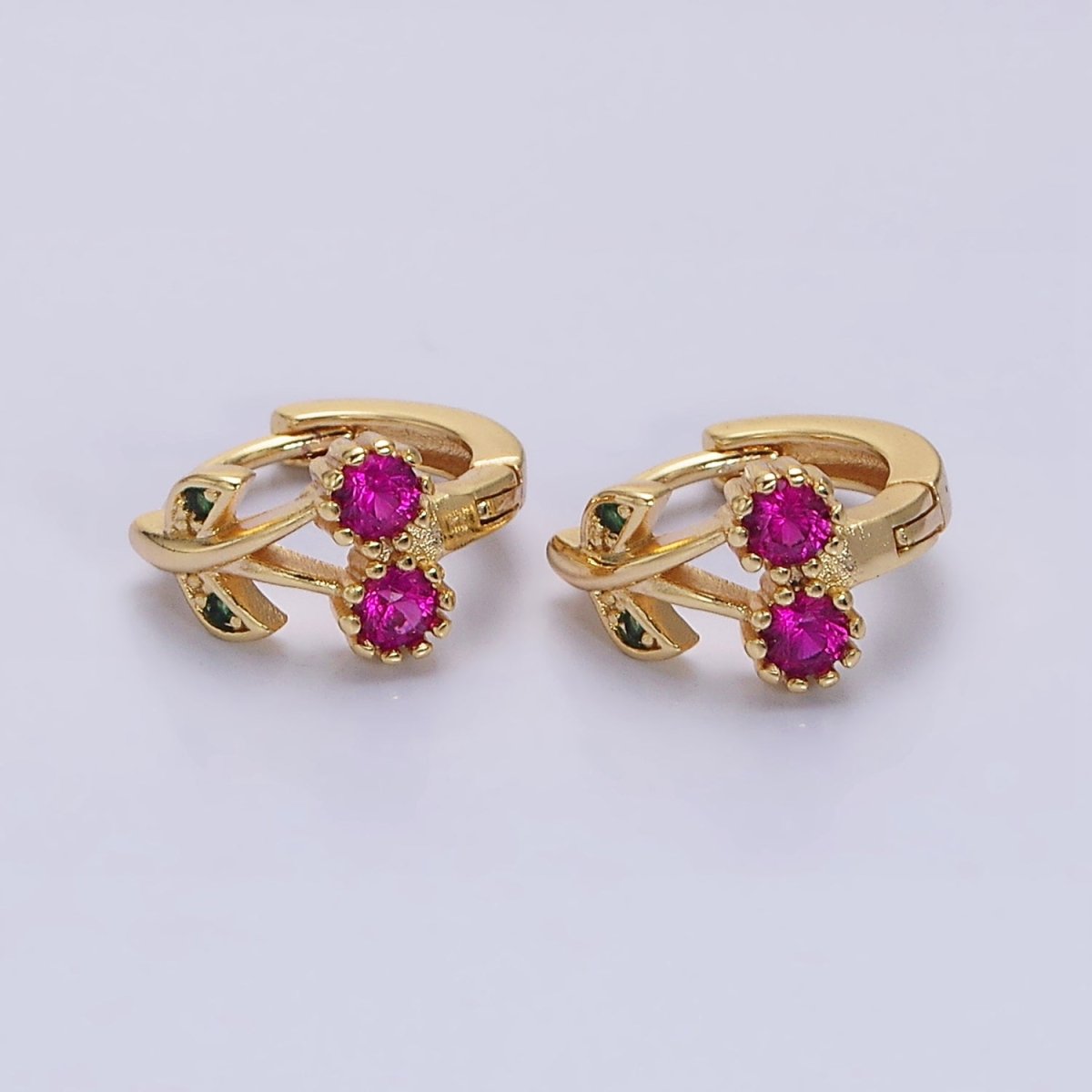 16K Gold Filled Fuchsia CZ Cherry Fruit 11mm Cartilage Huggie Earrings in Gold | AD1269