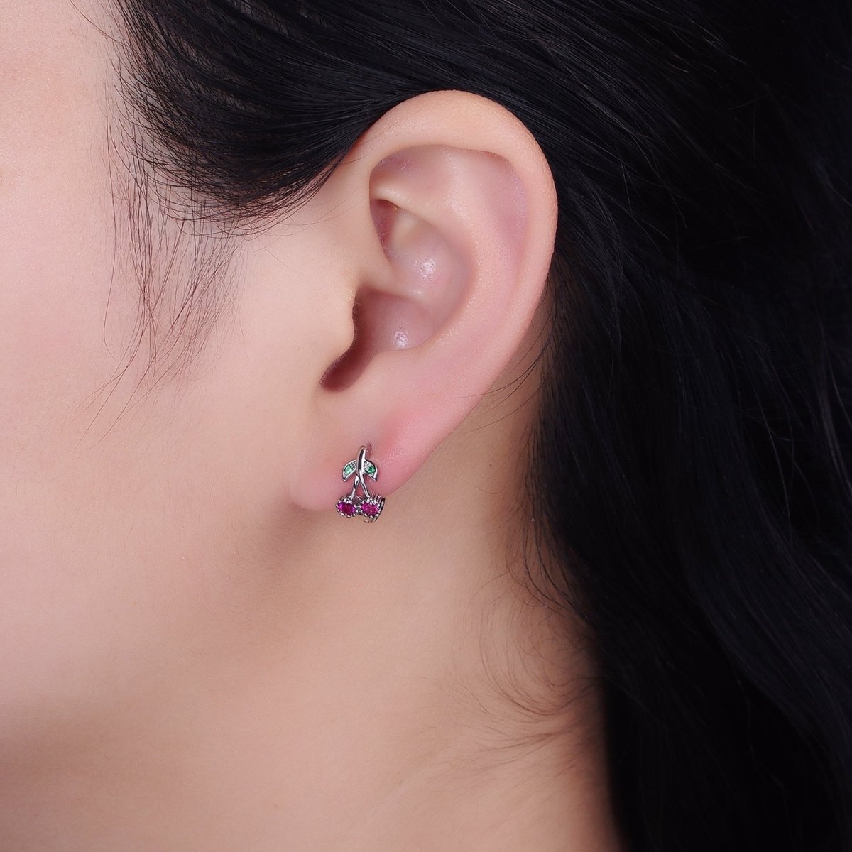 16K Gold Filled Fuchsia CZ Cherry Fruit 11mm Cartilage Huggie Earrings in Gold | AD1269