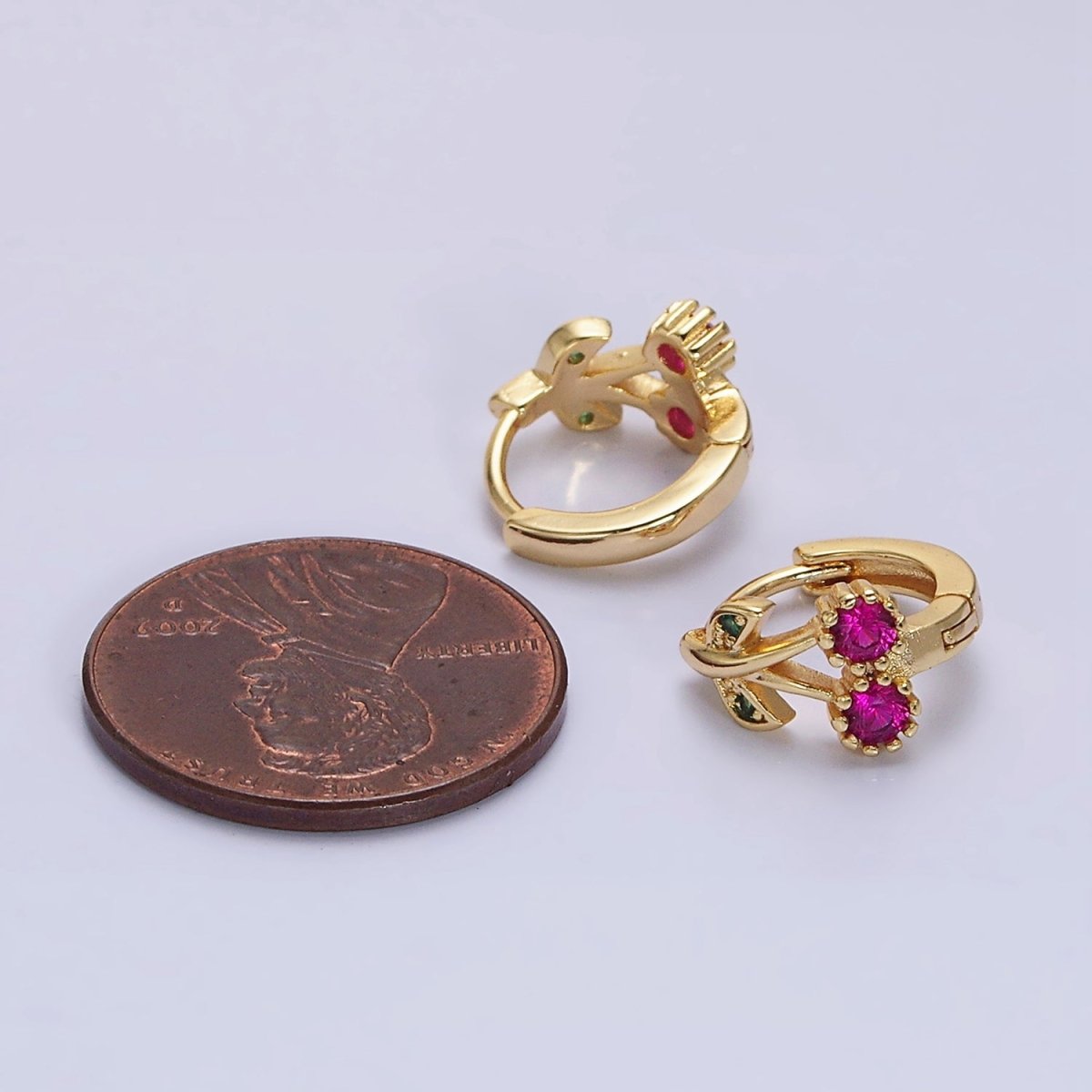 16K Gold Filled Fuchsia CZ Cherry Fruit 11mm Cartilage Huggie Earrings in Gold | AD1269