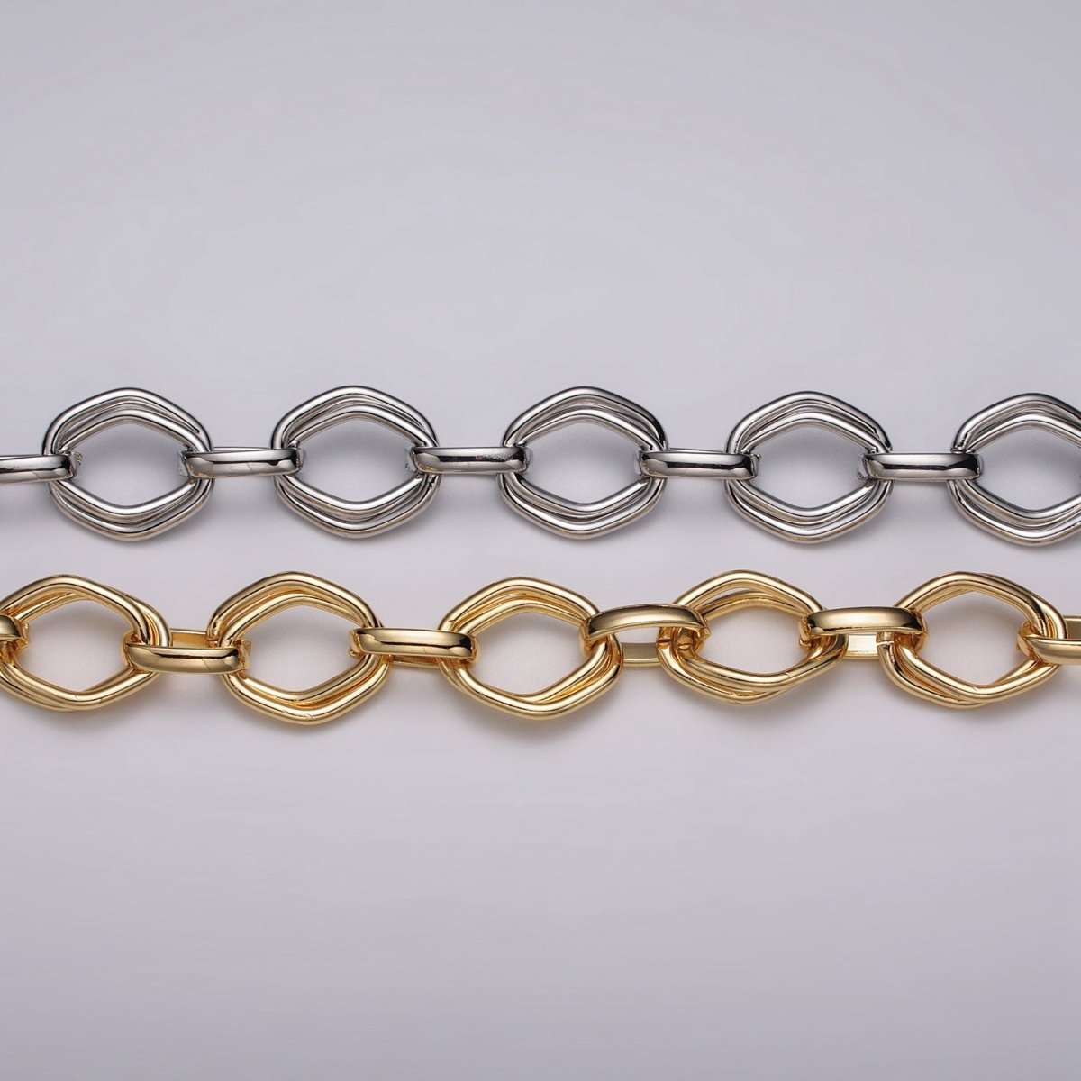 16k Gold Plated Geometric Hexagonal Link Unfinished Chain in Gold &amp; Silver | ROLL-1151 ROLL-1152 Clearance Pricing