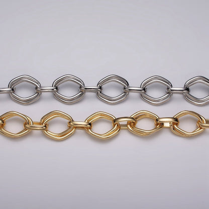 16k Gold Plated Geometric Hexagonal Link Unfinished Chain in Gold &amp; Silver | ROLL-1151 ROLL-1152 Clearance Pricing