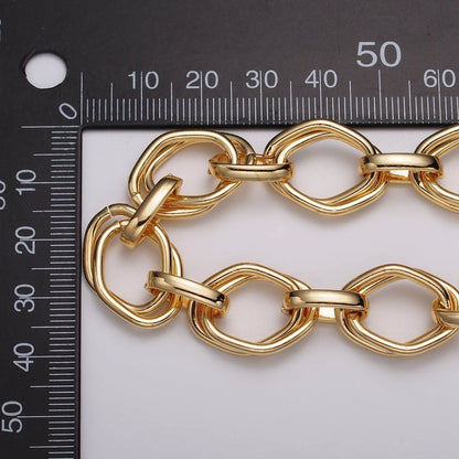 16k Gold Plated Geometric Hexagonal Link Unfinished Chain in Gold &amp; Silver | ROLL-1151 ROLL-1152 Clearance Pricing