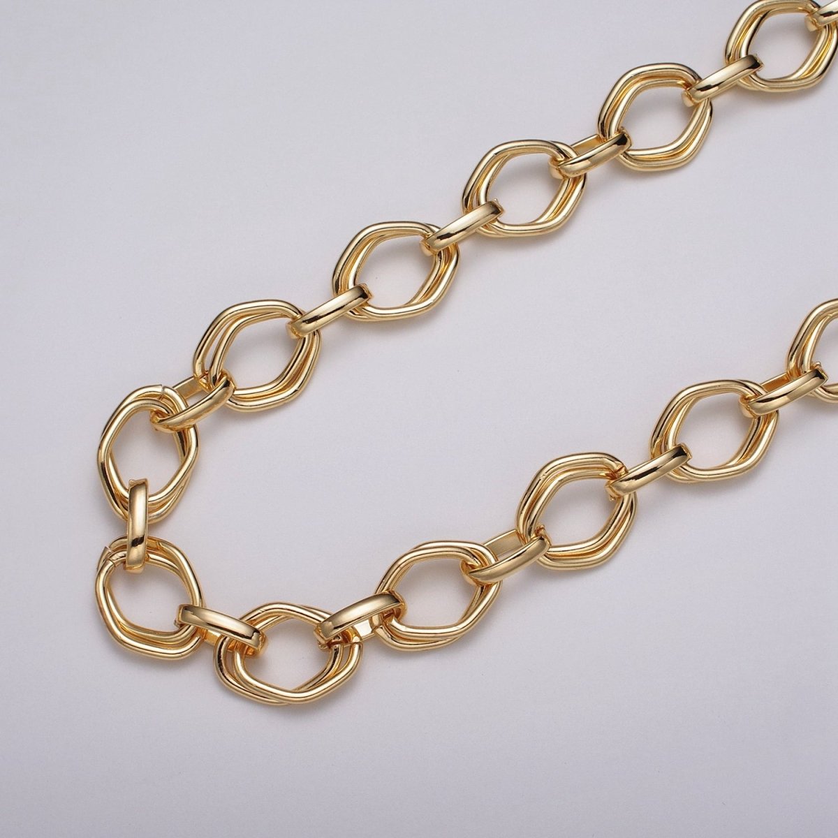 16k Gold Plated Geometric Hexagonal Link Unfinished Chain in Gold &amp; Silver | ROLL-1151 ROLL-1152 Clearance Pricing