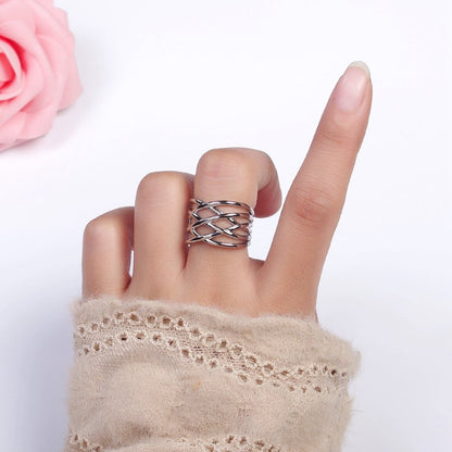 16K Gold Filled Geometric Multiple Band Statement Ring in Gold &amp; Silver | O-1980 O-1981