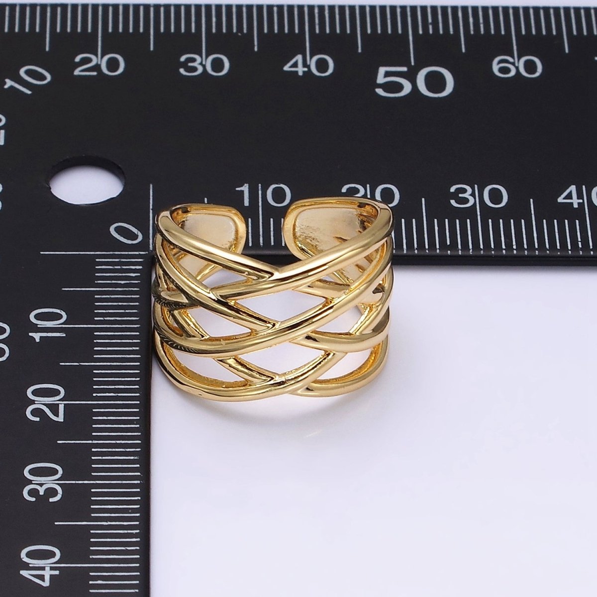 16K Gold Filled Geometric Multiple Band Statement Ring in Gold &amp; Silver | O-1980 O-1981