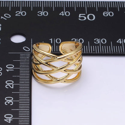 16K Gold Filled Geometric Multiple Band Statement Ring in Gold &amp; Silver | O-1980 O-1981