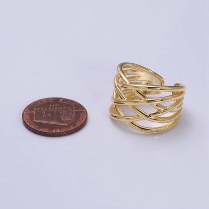 16K Gold Filled Geometric Multiple Band Statement Ring in Gold &amp; Silver | O-1980 O-1981