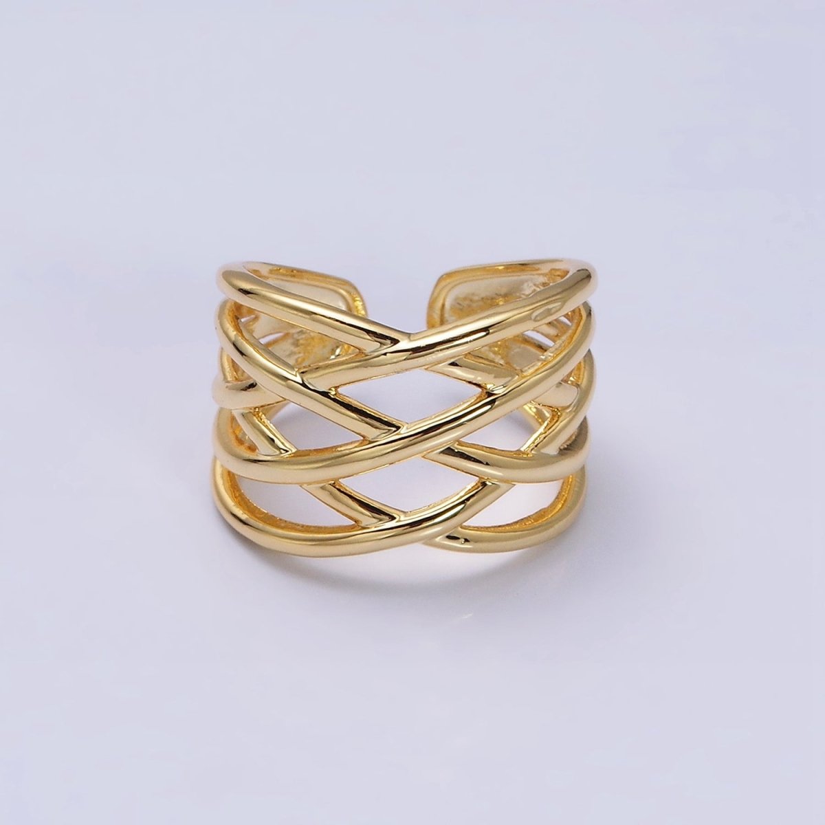 16K Gold Filled Geometric Multiple Band Statement Ring in Gold &amp; Silver | O-1980 O-1981