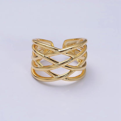 16K Gold Filled Geometric Multiple Band Statement Ring in Gold &amp; Silver | O-1980 O-1981