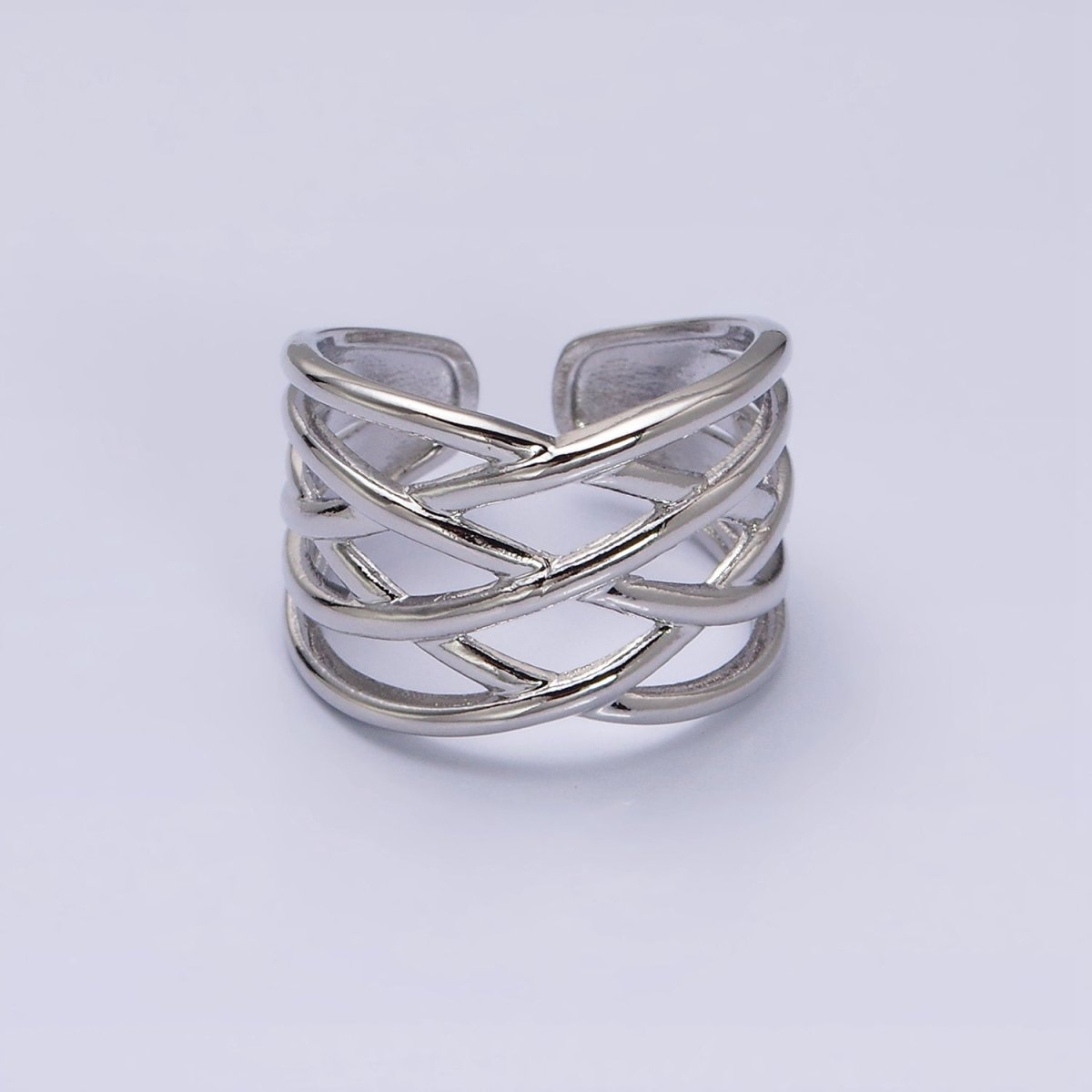 16K Gold Filled Geometric Multiple Band Statement Ring in Gold &amp; Silver | O-1980 O-1981