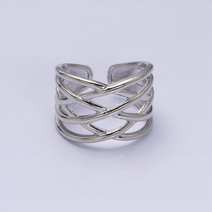 16K Gold Filled Geometric Multiple Band Statement Ring in Gold &amp; Silver | O-1980 O-1981
