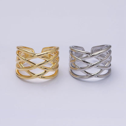 16K Gold Filled Geometric Multiple Band Statement Ring in Gold &amp; Silver | O-1980 O-1981
