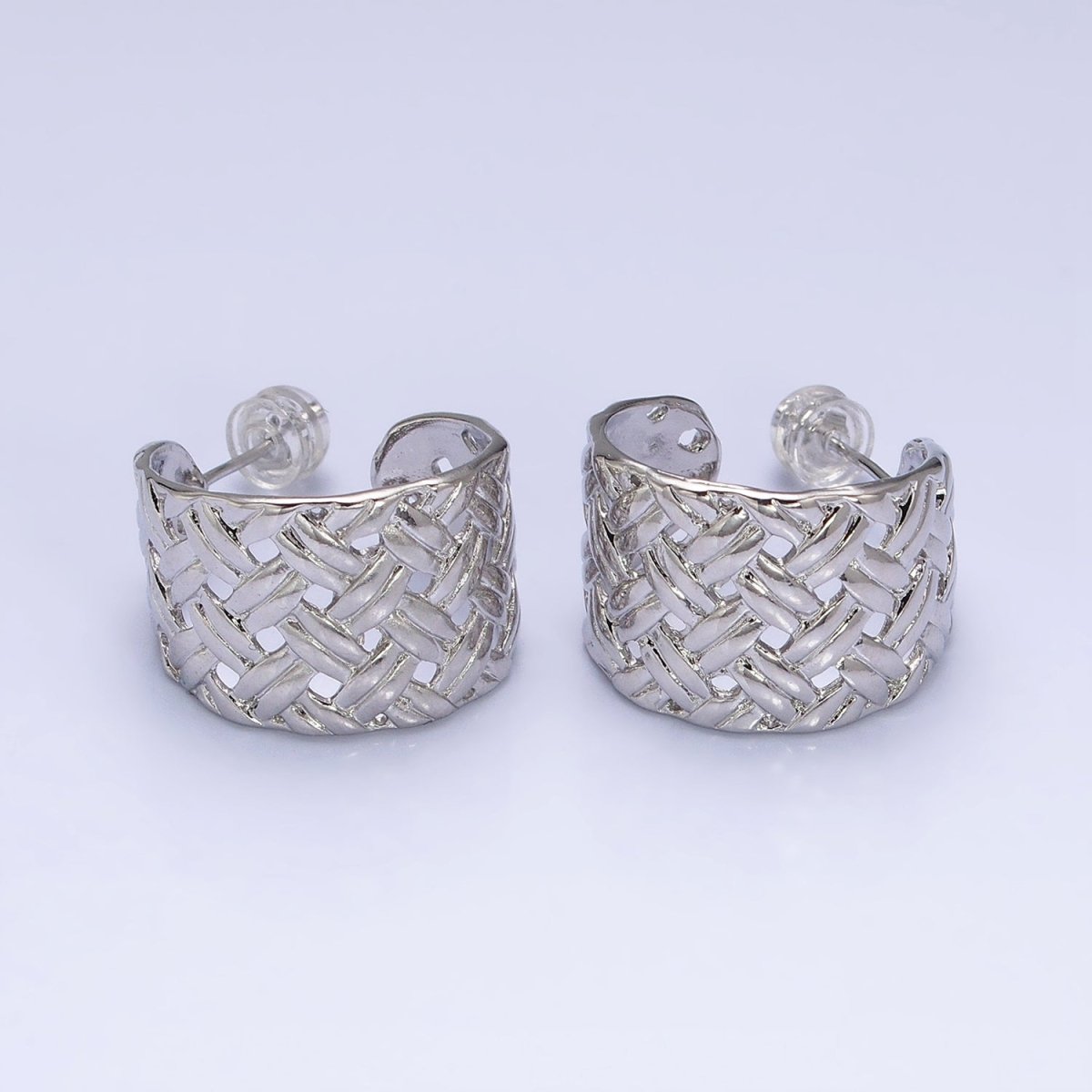 16K Gold Filled Geometric Rattan Textured C-Shaped 20mm Hoop Earrings in Gold &amp; Silver | AB456 AD897