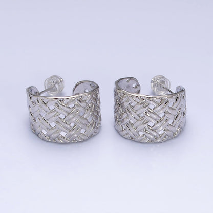 16K Gold Filled Geometric Rattan Textured C-Shaped 20mm Hoop Earrings in Gold &amp; Silver | AB456 AD897