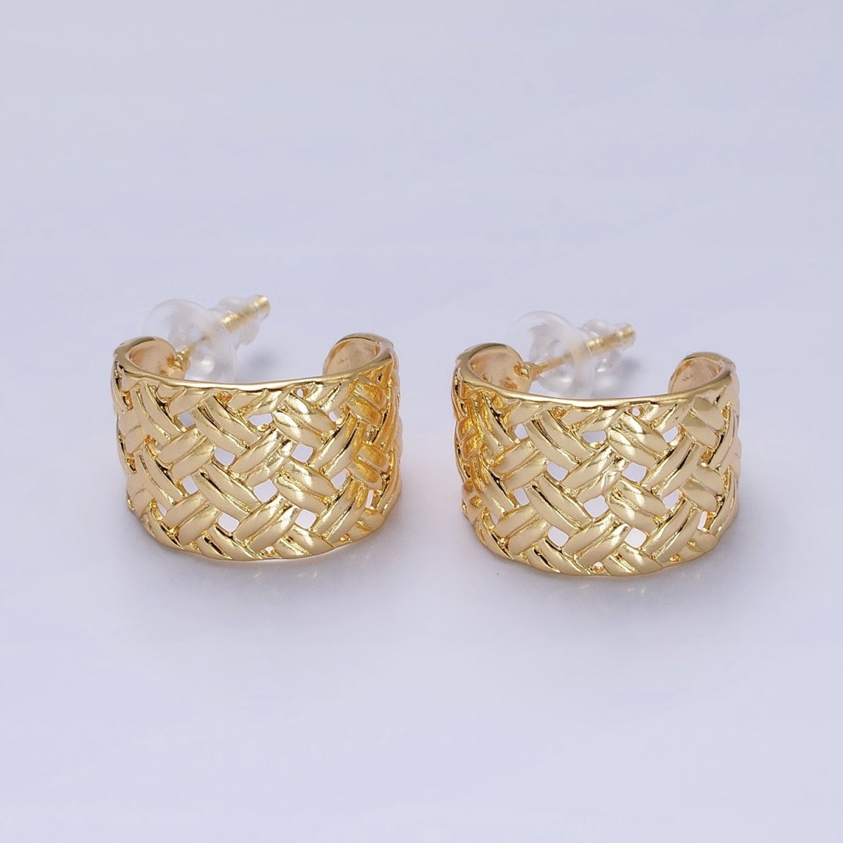 16K Gold Filled Geometric Rattan Textured C-Shaped 20mm Hoop Earrings in Gold &amp; Silver | AB456 AD897