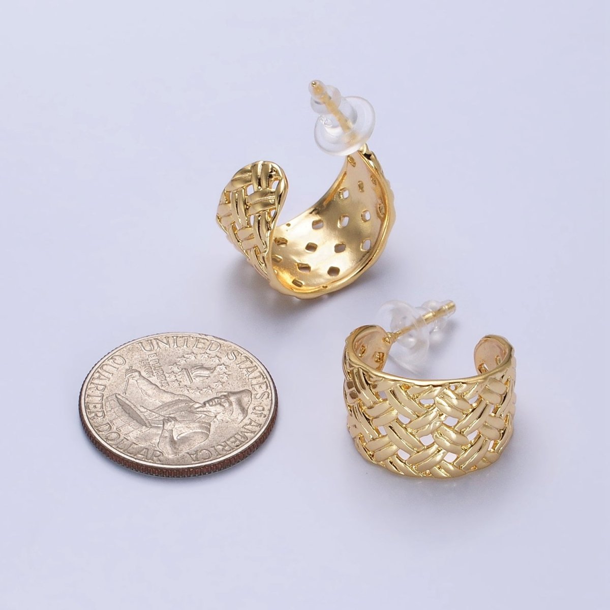 16K Gold Filled Geometric Rattan Textured C-Shaped 20mm Hoop Earrings in Gold &amp; Silver | AB456 AD897