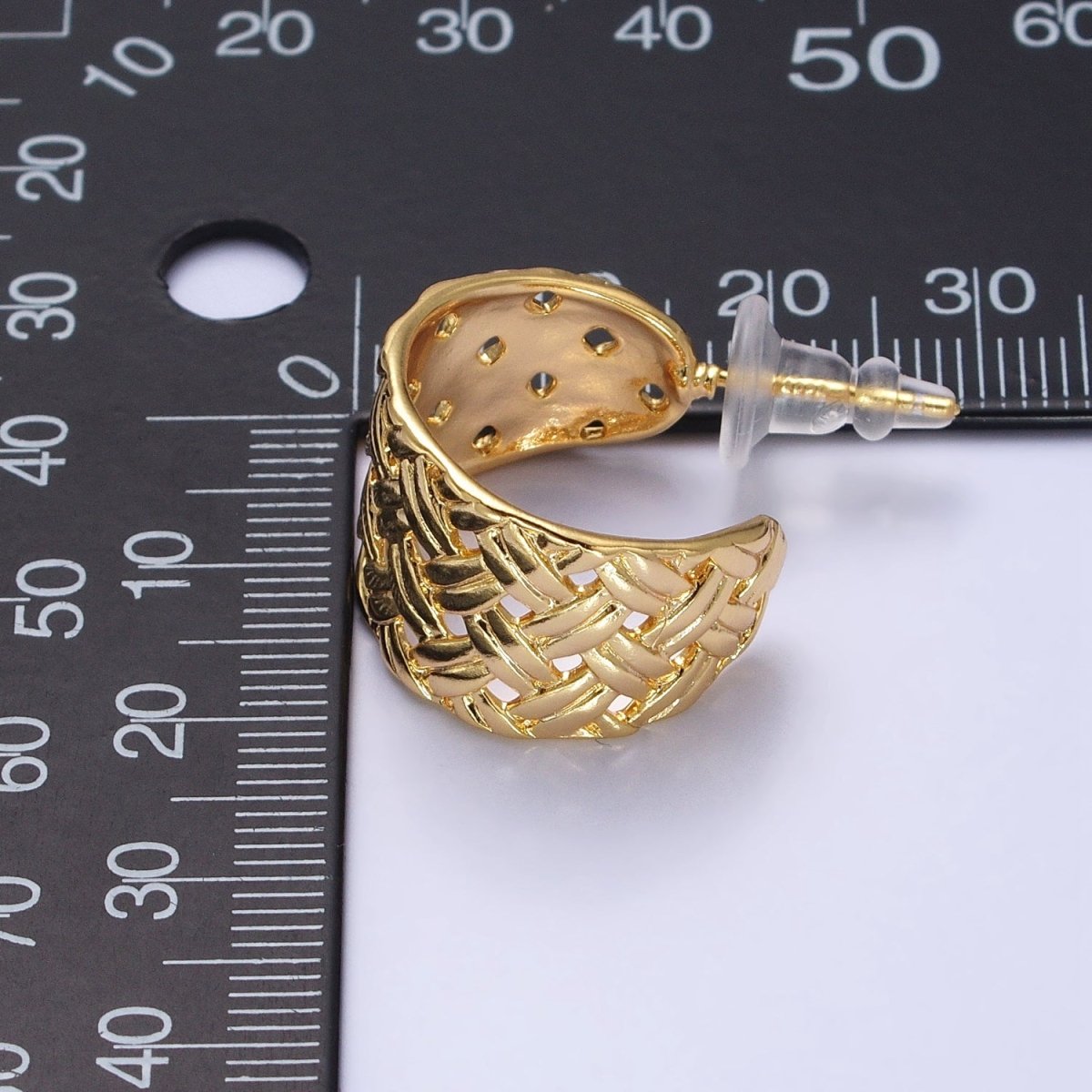 16K Gold Filled Geometric Rattan Textured C-Shaped 20mm Hoop Earrings in Gold &amp; Silver | AB456 AD897