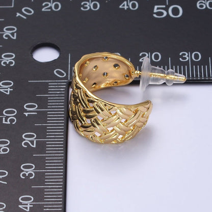 16K Gold Filled Geometric Rattan Textured C-Shaped 20mm Hoop Earrings in Gold &amp; Silver | AB456 AD897