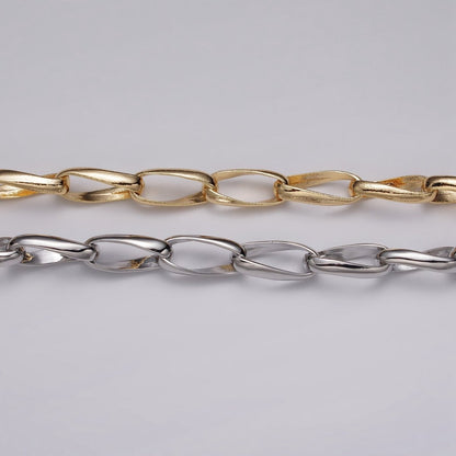 16k Gold Filled Geometric Twist Curved PaperClip Unfinished Chain by Yard in Gold &amp; Silver | ROLL-1169 ROLL-1170 Clearance Pricing