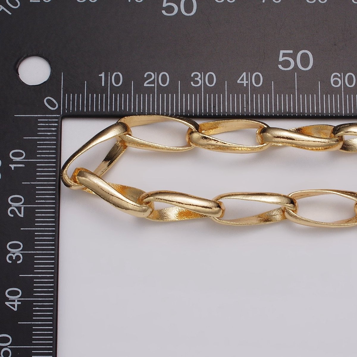 16k Gold Filled Geometric Twist Curved PaperClip Unfinished Chain by Yard in Gold &amp; Silver | ROLL-1169 ROLL-1170 Clearance Pricing