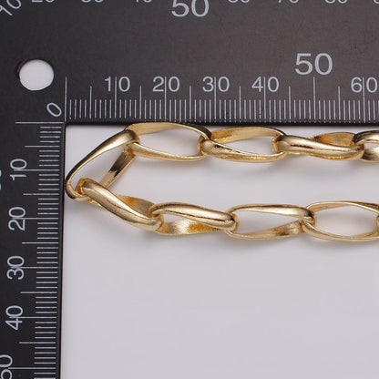 16k Gold Filled Geometric Twist Curved PaperClip Unfinished Chain by Yard in Gold &amp; Silver | ROLL-1169 ROLL-1170 Clearance Pricing