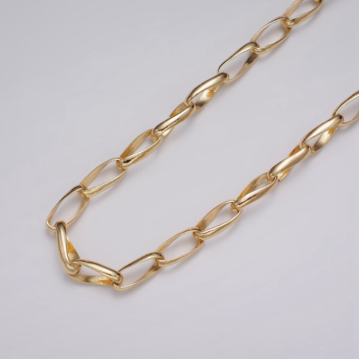 16k Gold Filled Geometric Twist Curved PaperClip Unfinished Chain by Yard in Gold &amp; Silver | ROLL-1169 ROLL-1170 Clearance Pricing