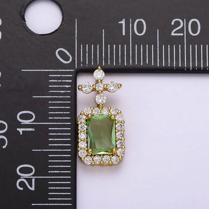 16K Gold Filled Green Baguette Clear Micro Paved Antenna CZ Pendant | AA762
